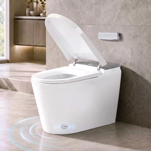 Smart Toilet with Built-In Bidet, Tornado Flush with Booster Pump, ADA Comfort Height, Auto Open/Close, Foam Shield, Heated Seat, Warm Air Dryer,