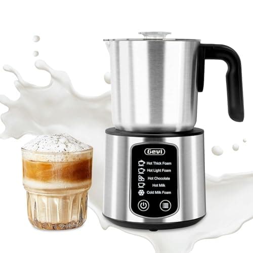 Gevi Milk Frother,5 in 1 Stainless Steel Professional Milk Steamer，Easy to Clean Hot Chocolate Maker,for Hot and Cold Milk Frother for