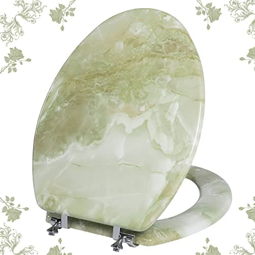 Elongated Toilet Seat Natural Wood Toilet Seat with Zinc Alloy Hinges, Easy to Install also Easy to Clean, Anti-pinch Marble Toilet Seat by Angol