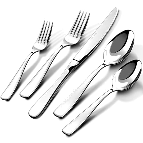 18/10 Silverware Set for 8, 40 Piece Stainless Steel Flatware Set Cutlery | Rust Proof Mirror Polished knives Forks Spoons Utensils, Dishwasher Safe