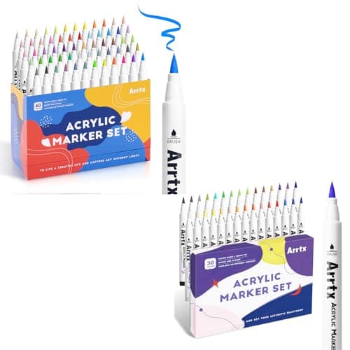 Arrtx 90Pcs inlude 60A&30B Acrylic Paint Pens, Paint Markers Paint Pens, Brush Tip for Rock Painting, Canvas, Stone, Ceramic, DIY Crafts Making Art