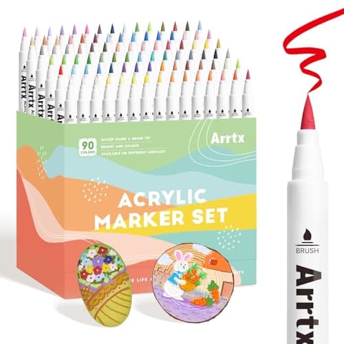 Arrtx 90 Colors Paint Markers Pens, Acrylic Paint Pens for Artists Adults Coloring Drawing Landscape Scenery Natural- Brush Tip for Rock Painting,