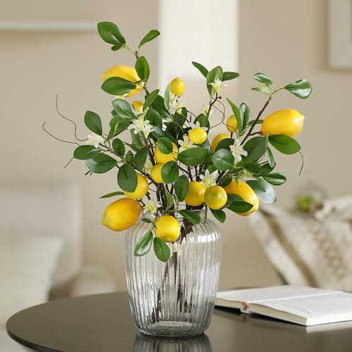 Laelfe Artificial Lemons Branches, 8 Head Faux Lemons with Stem Fake Lemon Themed for Kitchen Decoration Party Spring Summer Decor (Yellow) 1