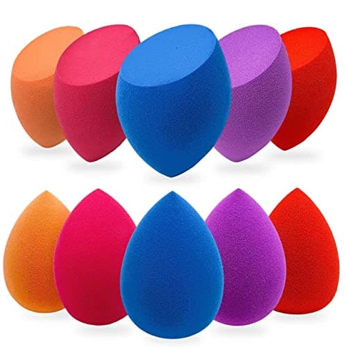 Makeup Sponge - 10 Pcs Makeup Sponge Set with Beauty Foundation Sponge Blender Holder, Flawless for Liquid, Cream, and Powder, Multi-Colored Makeup