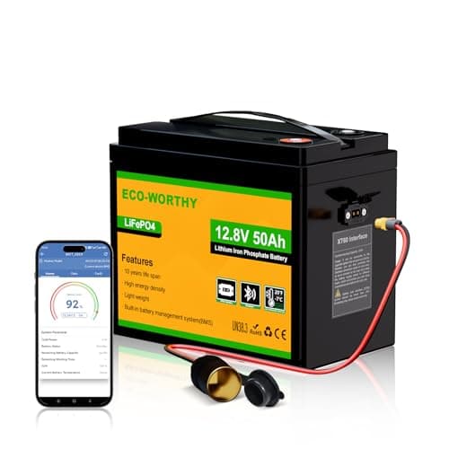 ECO-WORTHY 12V 50Ah LiFePO4 Lithium Battery with XT60 Interface, BT 5.0 | Low Temp Protection, Connects to Power Inverter for Camping, Road