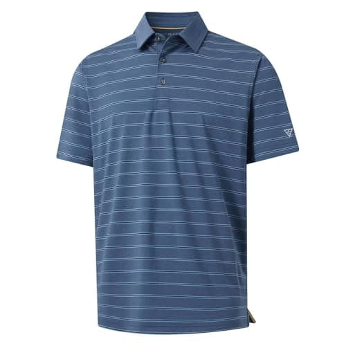 M MAELREG Golf Shirts for Men Moisture Wicking Striped Polo Performance Dry Fit Business Sports Mens Polo Shirts Short Sleeve