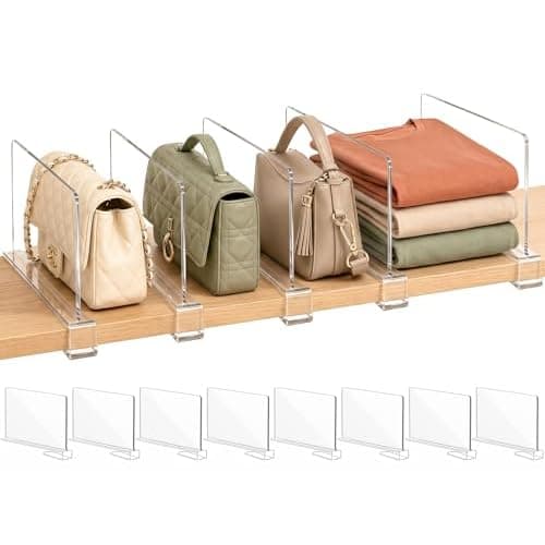 SortNStore Small Shelf Dividers Purse Organizer: 6" Tall (Shorter Version) | Acrylic Handbag Organizer - Small Space Separator for Clutches Evening