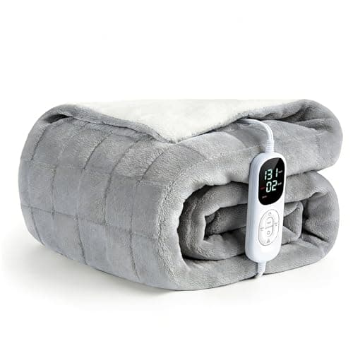 Heated Twin(62"x84") Blanket,Ultrasoft Electric Blanket Checkered Pattern | Extra-long 2.7m (8.86ft) Detachable Controller,6 Heat Levels,1-10H Auto