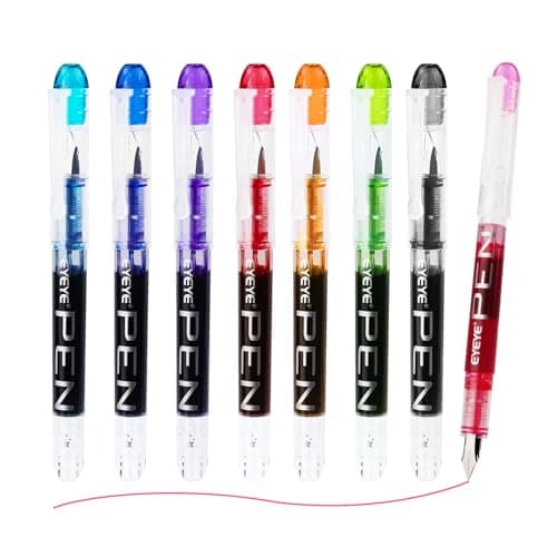 EYEYE Disposable Fountain Pens, 8 Pack Multicolor Fine Point Fountain Pens for Writing, Stainless Steel Nib, Smooth Writing for Journaling, Drafting,