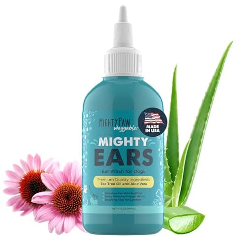 Mighty Paw Waggables Dog Ear Wash - 4 oz (Made in USA) | Cleaner Solution. Wash Cleaner Aloe Vera Pet Drops. Liquid Cleaner for Dogs. for Itchy, Yeast