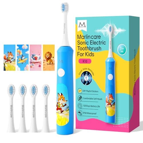 Kids Electric Toothbrush with Voice Encourage Make Brushing Fun, Rechargeable Sonic Children Toothbrush Soft Bristles, 120 Days Battery Life, Smart
