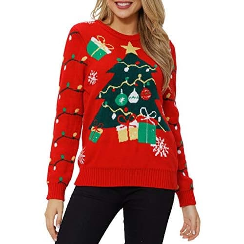 VENTELAN Women's Christmas Sweater Funny Christmas Tree Ugly Pullover Snowflake Long Sleeve Sweater Shirt
