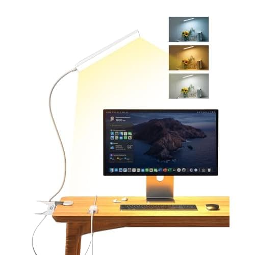 Eye-Caring Adjustable LED Reading Clamp Desk Lamp with 48 LEDs Flexible Neck, 3 Color Modes & 11 Brightness Levels for Office Bedroom Study (White)