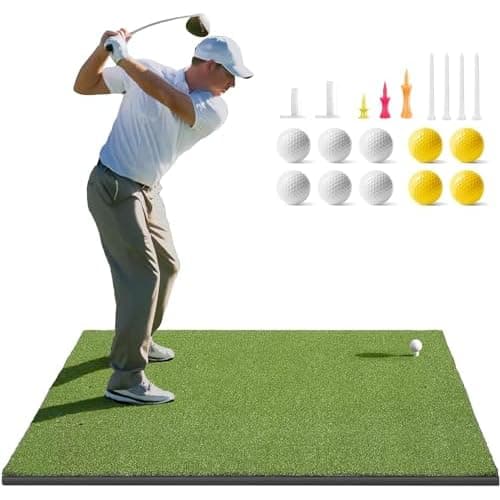 Golfguru Golf Mat, 5x4ft/5x5ft Dense Elite Golf Hitting Mats Practice with 10 Balls, 9 Tees, Heavy Duty Artificial Hitting Training Matt for Backyard