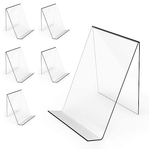 Boloyo Acrylic Book Stand Without Ledge,6 Inch 6PC Clear Acrylic Display Easel Transparent Display Stand Holder Tablet Holder for Displaying