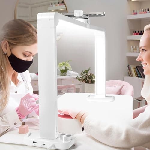 33.5" Foldable Nail Desk Lamp, 3350LM Half Moon Light for Nail Desk | 456LEDs, 3 Color Modes, 3000K-6000K Professional Manicure Table Lamp with Phone