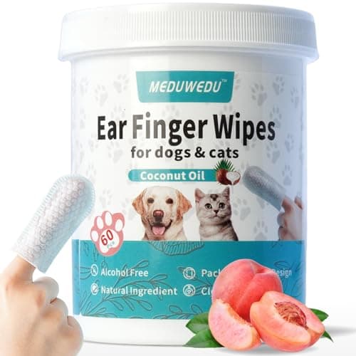 MEDUWEDU Ear Cleaner Finger Wipes 60 Counts, Dog Ear Cleaner, Grooming Kit Care for Dogs and Cats, Soft & Easy Otic Cleaning Pads, Remove Wax, Dirt &