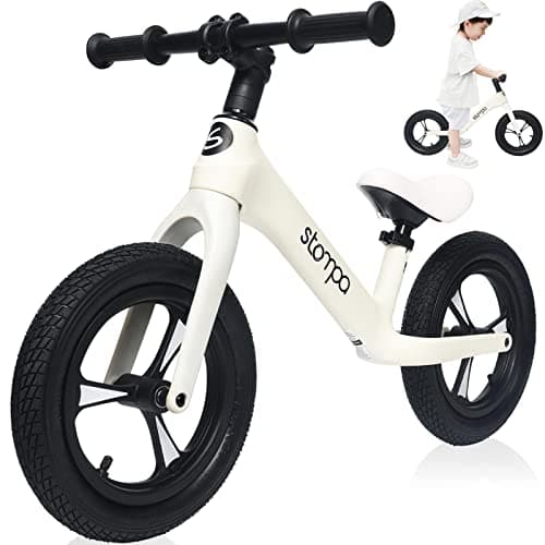 stompa Toddler Balance Bike for 3 to 6 Years Old Girls Boys 12 Inch Push Training Bicycle with Adjustable Seat, Air Rubber Tires, No Pedal Sport Bikes