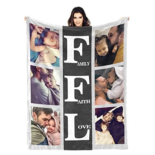 Personalized Blanket with Photo Custom Photo Blankets - Family, Faith, Love - Customized Picture Blanket Gifts for Family and Friends on Christmas