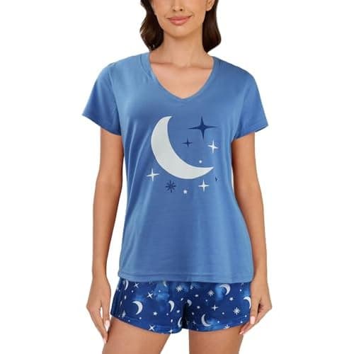 YIJIU Women Short Sleeve Tee and Shorts Pajama Set Cute Alpaca Print Sleepwear