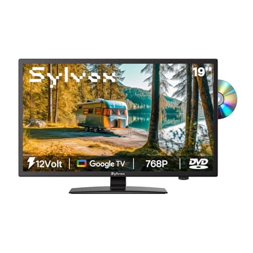 SYLVOX 12 Volt TV, 19" Smart RV TV with Built-in DVD Player, Google OS Voice Remote ATSC NTSC HDMI USB, AC/DC Powered, 12V Television for RV Camper