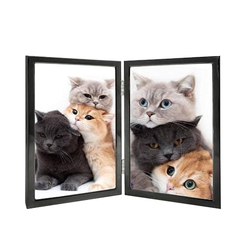 DECANIT 5x7 Picture Frame Double Hinged Black Metal Thin Edge Frame with High Definition Glass Front Folding Frames Stand Vertically on Tabletop,Black