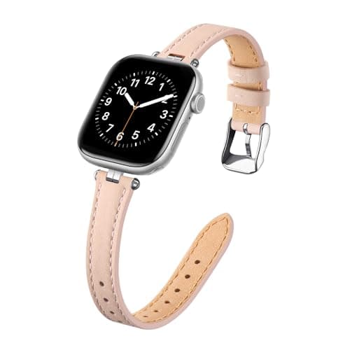 STIROLL Elegant Thin Leather Band Compatible with Apple Watch Bands Women | Soft Slim Top-Grain Leather Strap 46mm 45mm 44mm 42mm, with a Refined