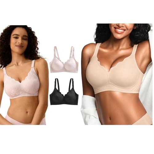 Wireless Jelly Bras for Women No Underwire with Support - Seamless Comfortable Bralettes, Padded Bra Sets S Pink+Black+Nude