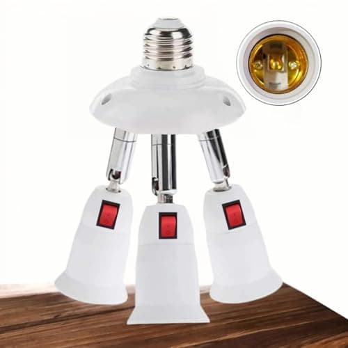 3-in-1 Light Socket Extender, E26/E27 to 3 Bulb Adapter with Adjustable Arms, 360° Rotatable for Ceiling Fan/Lamp Holder, UL Listed, Extension