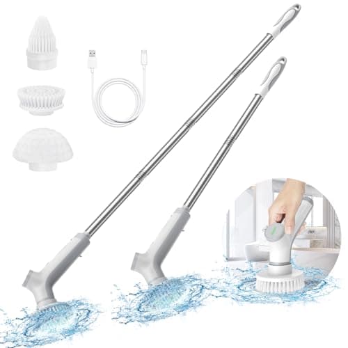 VEWIOR Electric Spin Scrubber, Cordless Cleaning Brush with 3 Adjustable Angle 2 Speeds 3 Replaceable Brush Heads, Electric Cleaning Brush for Floor
