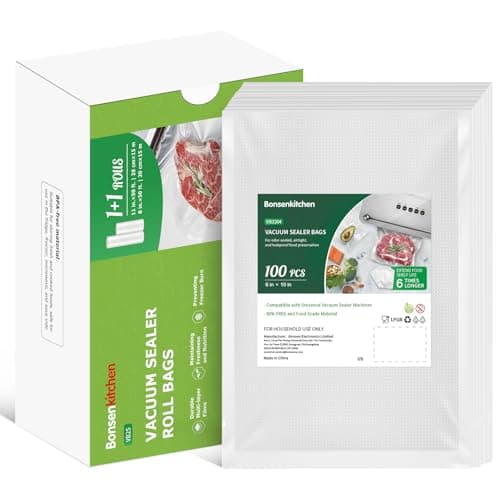 Bonsenkitchen Vacuum Food Sealer Bags 100 Pint 6" x 10"，8in x 50ft & 11in x 50ft Durable Food Sealer Bags, Commercial Grade, Heavy Duty, BPA Free