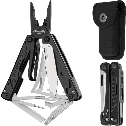 PERWIN Multitool, 20-in-1 Stainless Steel Multi Tools Pliers with Nylon Sheath, Safe Locking, Professional Multi-Tool for Survival, Camping and