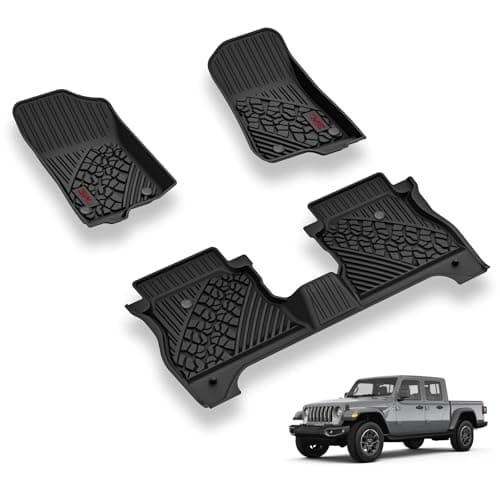 3W Floor Mats Compatible for Jeep Gladiator 2020-2025 2026, Custom Fit TPE All Floor Liner for Weather Jeep Gladiator,1st & 2nd Row Full Set Car