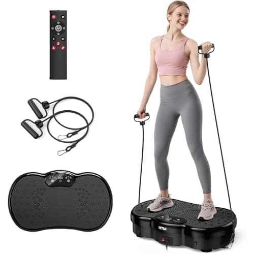 Vibration Plate Exercise Machine, Whole Body Shake Plate for Weight Loss Vibrating Platform with Resistance Bands Slot, 300 Lbs Capacity, 120-Speed, 9