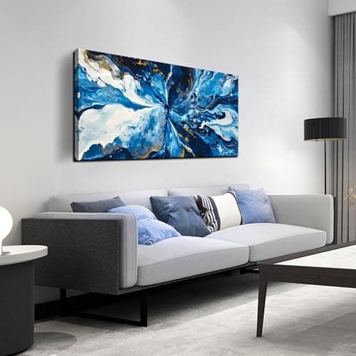 Blue Abstract Wall Art - Large Canvas Wall Art for Living Room - Teen Bedroom Decor Size 24" x 48"