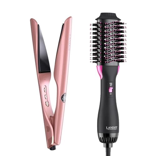 LANDOT Hair Straightener and Curler 2 in 1 + Hair Blow Dryer Brush