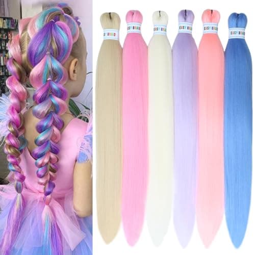 Pre Stretched Braiding Hair 26inch 6pcs Hot Water Setting Pastel Braiding Hair Prestretched for Kids