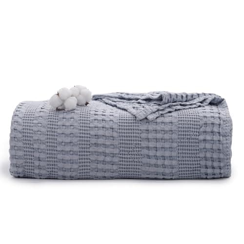 Cooling Cotton Waffle Weave Throw Blanket - Lightweight Breathable Blanket of 50% Rayon Derived from Bamboo for Hot Sleepers, Summer Throws for Couch