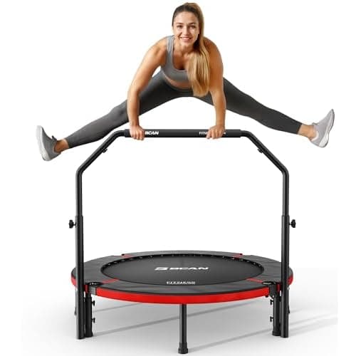 BCAN 48" Foldable Mini Trampoline, Rebounder Trampoline for Adults, U Shape Adjustable Foam Handle, Exercise Rebounder for Kids Adults Indoor Workout,