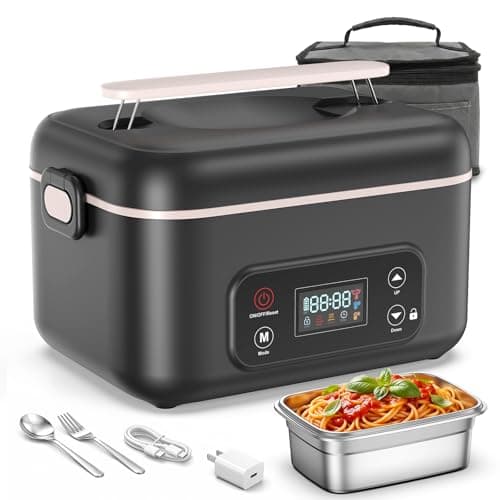 Cordless Electric Lunch Box, 24000mAh Rechargeable Food Warmer with 5-Sided Heating, 1.3L Portable Self Heating Lunch Box with Smart Timer & Lock