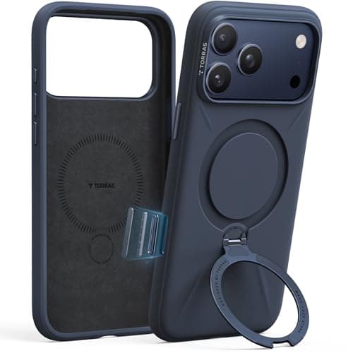 TORRAS Q3 Silicone for iPhone 17 Pro Max Case Magnetic Stand Deep Blue | Fit for MagSafe, Liquid Silicone Soft Cozy Grip, 360 Spin Magnetic Stand,