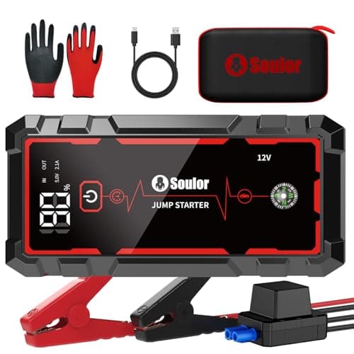 Jump Starter, Battery Jumper Starter Portable, Car Battery Jump Starter with 3 Modes Flashlight, Compass, Power Bank and Jumper Cable | Jump Box with