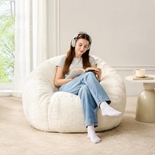 HUGHEAVEN Medium Memory Foam Bean Bag Chair for Adults & Kids - 3ft Fluffy Floor Chair Lounger| Cozy Faux Fur Reading Nook Chair, Comfy Beanbag Sofa