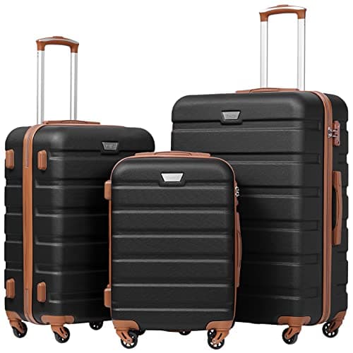 Coolife Luggage Set, Lightweight Durable Hardshell, 3 piece, Apricot Black | suitcase set with 360° Spinner Wheels, TSA-approved Lock, Checked Family