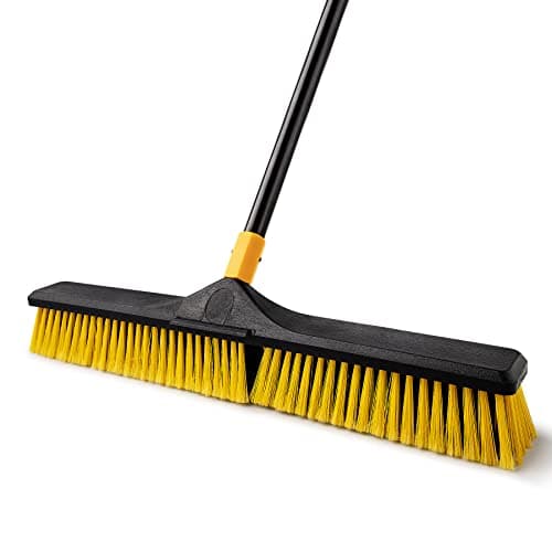 Yocada 24 inch Push Broom Brush 65.3 inch Long Stiff Bristles Heavy-Duty | Outdoor Commercial Broom for Cleaning Bathroom Kitchen Patio Garage Deck