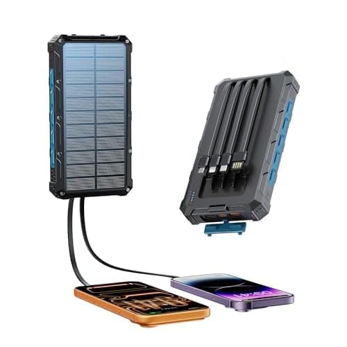 Solar Charger Portable Power Bank 20000mah External Battery Pack for iphone | Smart 20W Fast Charging, Built-In 5-Inch USB-C & Micro-USB Cables,