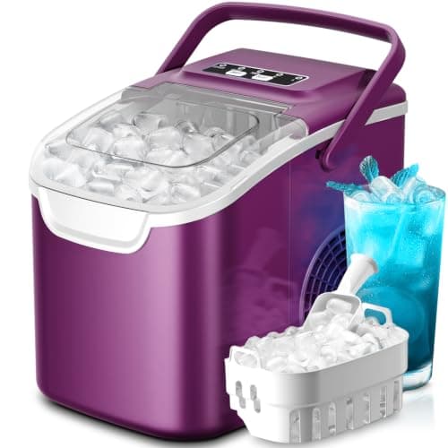 Crzoe Countertop Ice Maker, 26Lbs/24H, 2 Sizes of Ice, Self-Cleaning,Purple | 8 Bullet-Shaped Ice Cubes Ready in 6 Mins,Portable Ice Machine for