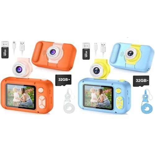 2Pcs Kid Camera for Kid,2.4in IPS Screen Digital Camera,180°Flip Len Toddler Camera,Children Selfie Camera with Playback Game,Christmas/Birthday Gift