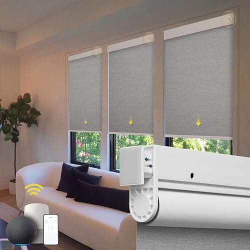 Motorized Blinds No Drill Automatic Blinds for Windows Cordless Roller Shades Electric Blinds with Remote Control Smart Blinds (Grey, 36 x 72)