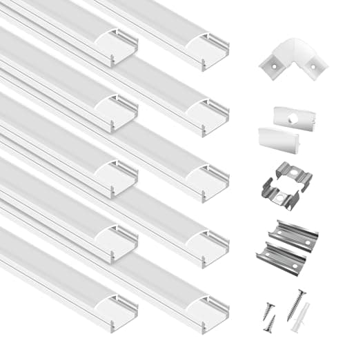 hunhun 10-Pack 6.6ft/2Meter U Shape White LED Aluminum Channel System with Milky Cover, End Caps and Mounting Clips, Aluminum Channel Profile for LED